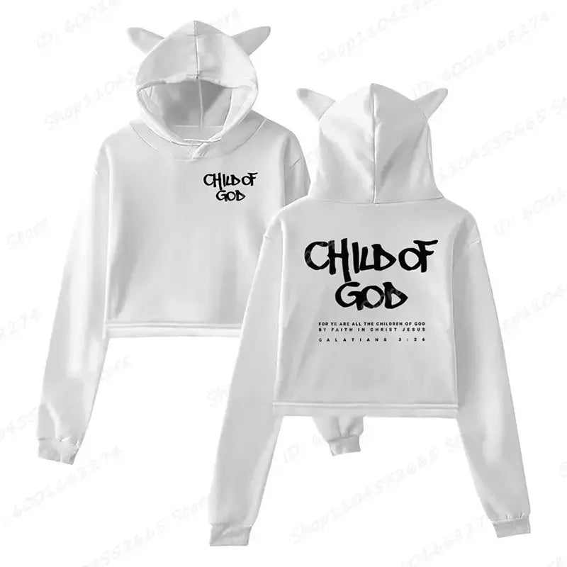 Eu sou um deus criança carta impressão recortada hoodies para mulheres cristão orar o senhor moletom manga longa pullovers curto topos