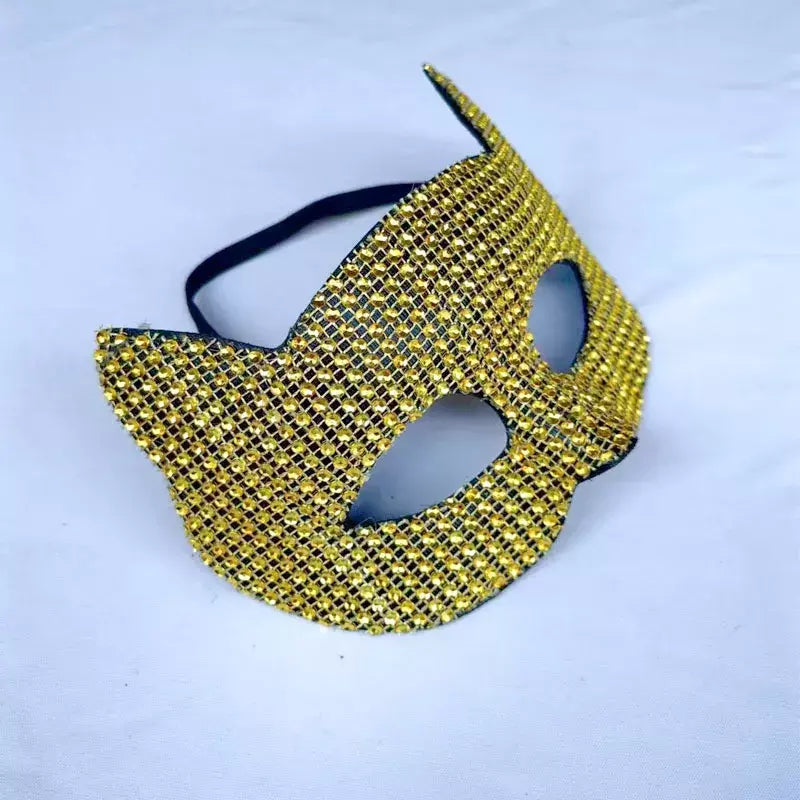 Máscaras de orelha de gato brilhantes cosplay festa de halloween acessórios de fantasia luvas longas sexy bling gatinho metade máscaras