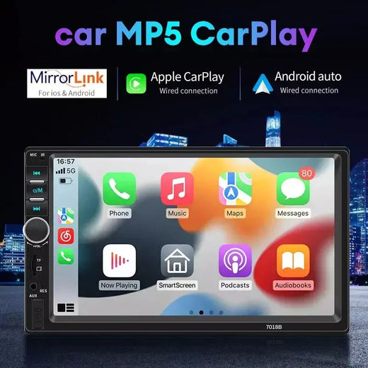 Acodo-Wired Carplay Stereo com Tela Sensível ao Toque, Multimídia Automotiva, Bluetooth, USB, TF, Rádio FM, Autoradio CarMP5 Player, 7in, 2Din