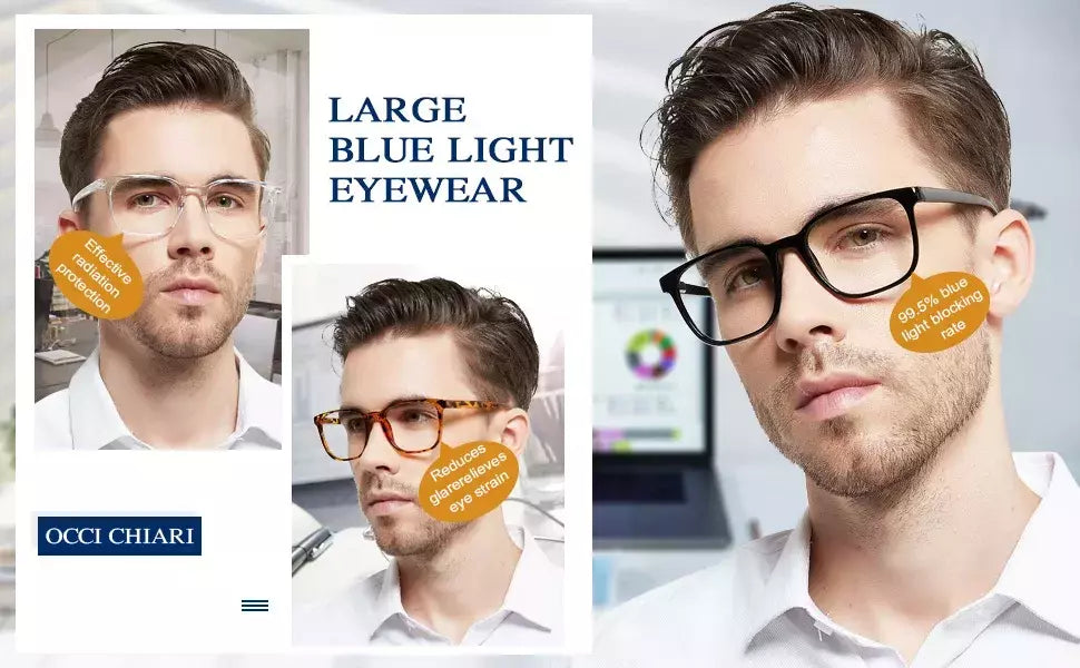 Óculos de leitura quadrados grandes para homens, anti luz azul, óculos acabados, óculos de computador presbiopia, leitor masculino