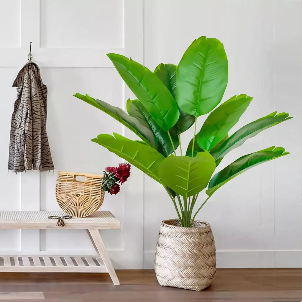 Palmeira tropical artificial 60-90-120cm(47,2 pol.) folhas de planta de banana falsa toque real planta de plástico strelitzia para jardim doméstico
