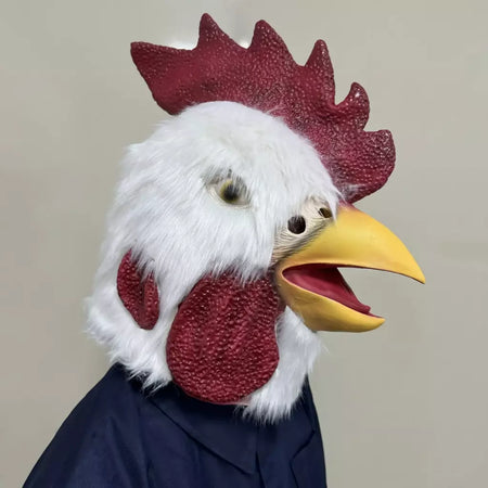1pc engraçado galo cabeça máscara com pele realista frango animal látex traje festas cosplay halloween-novidade acessório de festa