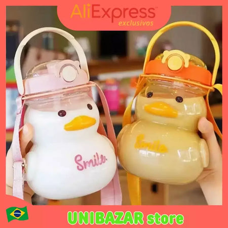 Garrafa De Água Pato Com Alça Para Adultos e Criança Garrafinha Para Levar Pra Escola - ENVIO IMEDIATO PARA TODO BRASIL