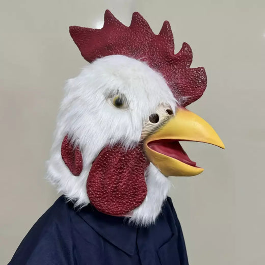 1pc engraçado galo cabeça máscara com pele realista frango animal látex traje festas cosplay halloween-novidade acessório de festa