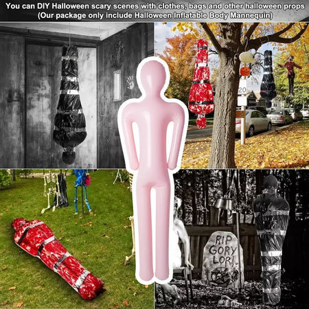 Manequim inflável de halloween, corpo inteiro, corpo morto manequim inflável, adereços de fantasia cosplay para quintal, pátio, casa, decoração de halloween