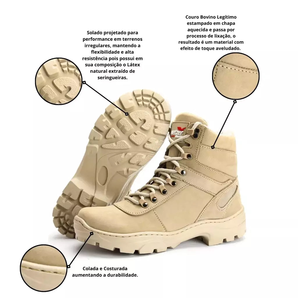 Bota Coturno Militar Desert Cano Curto em Couro Confortável Trilha