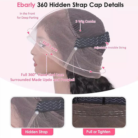 250 densidade alça invisível hd 360 peruca cheia do laço pré-cortado 360 peruca frontal do laço profundo encaracolado escondido cinta peruca sem cola peruca de cabelo humano