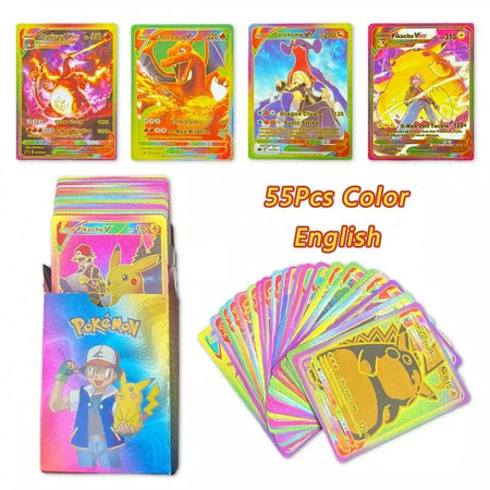 Cartão de folha de ouro colorido pokemon charizard pikachu arceus prata preto arco-íris inglês francês alemão espanhol vstar gx vmax cartões