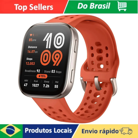 Smartwatch Amazfit Bip 6 Vermelho AMOLED 1,97? GPS Assistente IA Monitoramento Saúde Resistência a Água 5ATM 26 Dias de Bateria