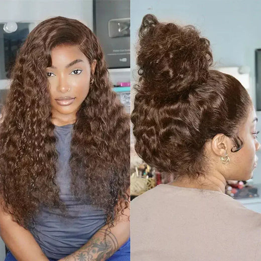 Alça invisível 360 full hd laço peruca sem cola chocolate marrom onda de água 30 Polegada peruca dianteira do laço cabelo humano onda profunda peruca frontal
