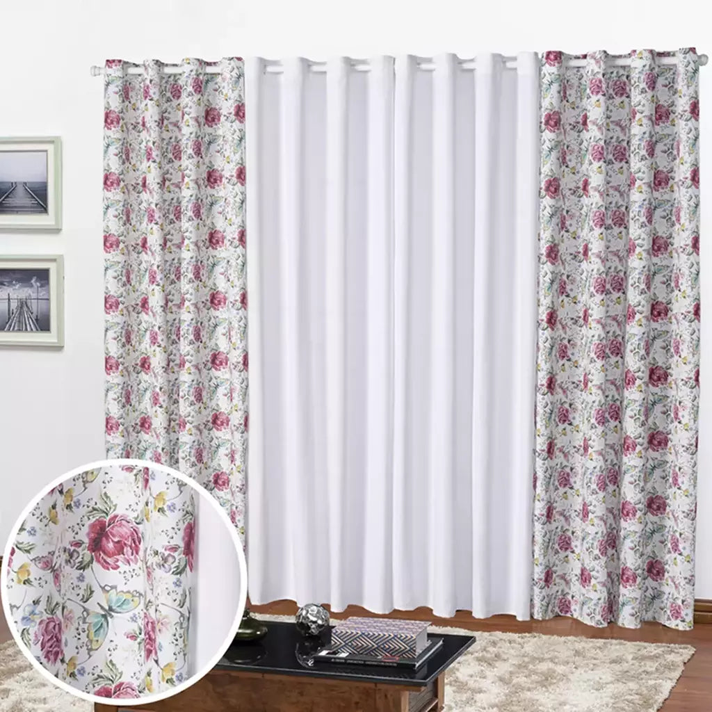 Cortina Florata 3,00 L 2,20 A (Parede Inteira, Sala, Quarto, Escritório, Decoração)