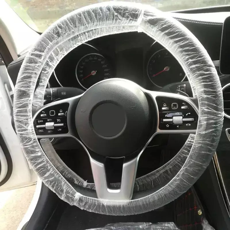 100 pces universalmente veículo carro descartável plástico volante protetor capa à prova dwaterproof água para acessórios interiores do carro