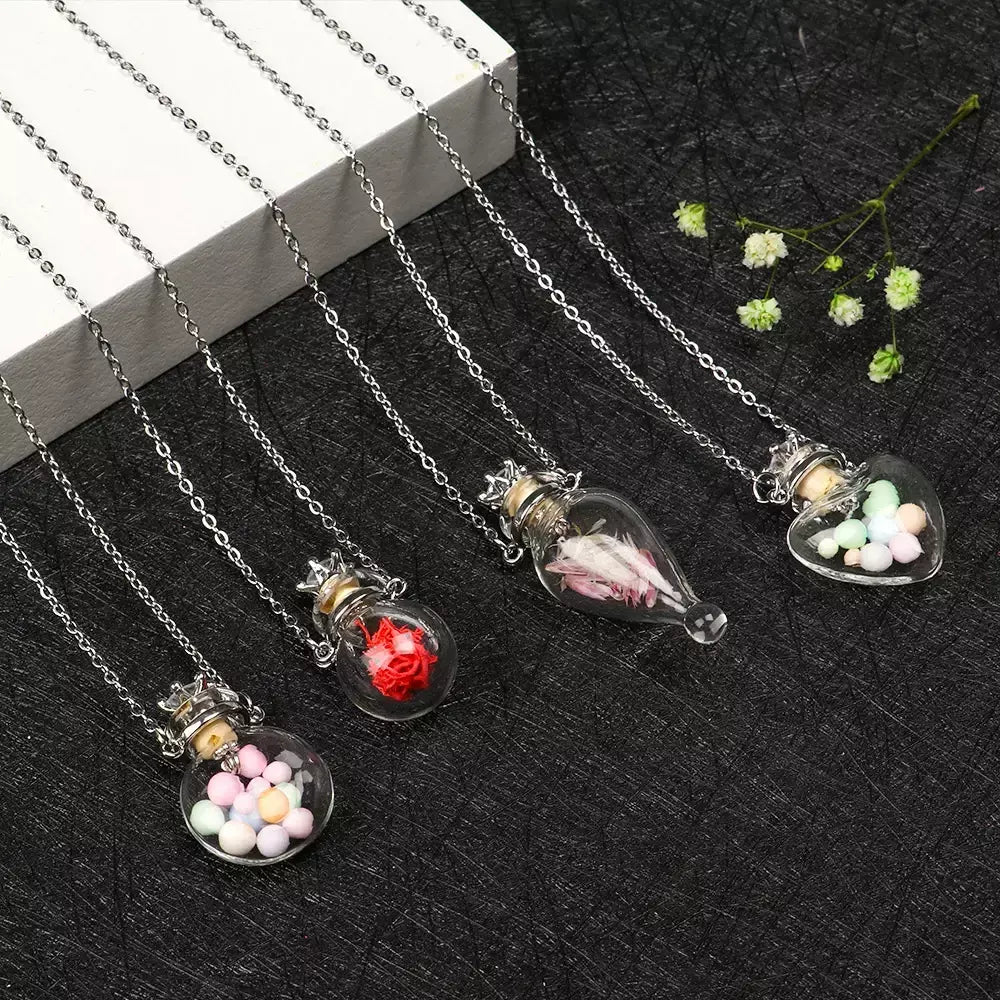 Colar pingente frasco esmalte opcável, gota d' água coração corrente de aço lembrança joias presente perfume mini garrafas colar de jóias