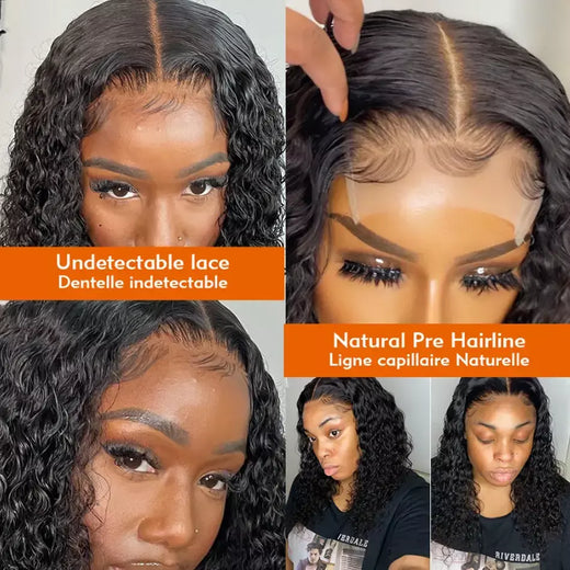 Perucas de cabelo humano Bob curto, Kinky Curly Bob Peruca, Perucas Dianteiras Brasileiras, 13x4 HD Transparente Lace Frontal Encerramento