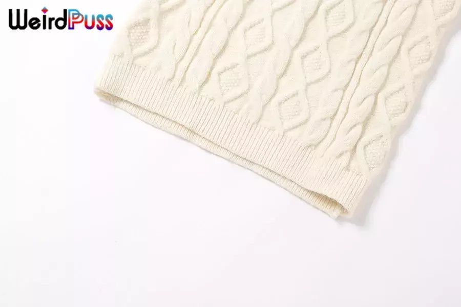 Weird Puss-Mini Vestidos de Gola Alta Elástica Feminina, Tricô Chique, Sem Costas, Manga Comprida, Soft Bodycon, Streetwear, Sexy, Outono