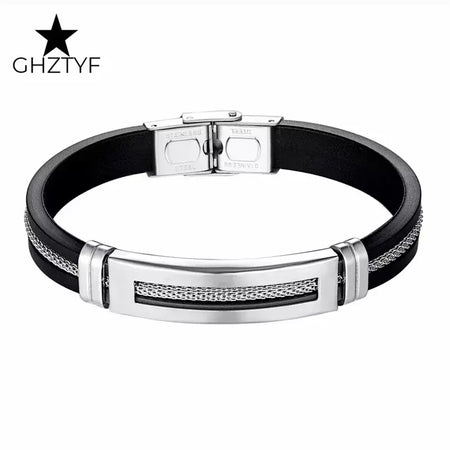 puseira masculina de ouro Pulseiras de aço inoxidável manguito para homens mulher pulseira de borracha preta com corrente 17 19 21cm cinto ajustável homem mão jóias presentes masculino frete grátis