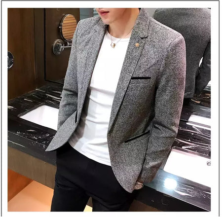 Terno casual blazer masculino, jaqueta formal, design popular, vestido, casacos de negócios, plus size, S-4XL, 2023