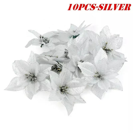 10 pçs grandes lantejoulas flor de natal glitter poinsétia 5.5 polegada flores artificiais enfeites de árvore de natal decorações para casa