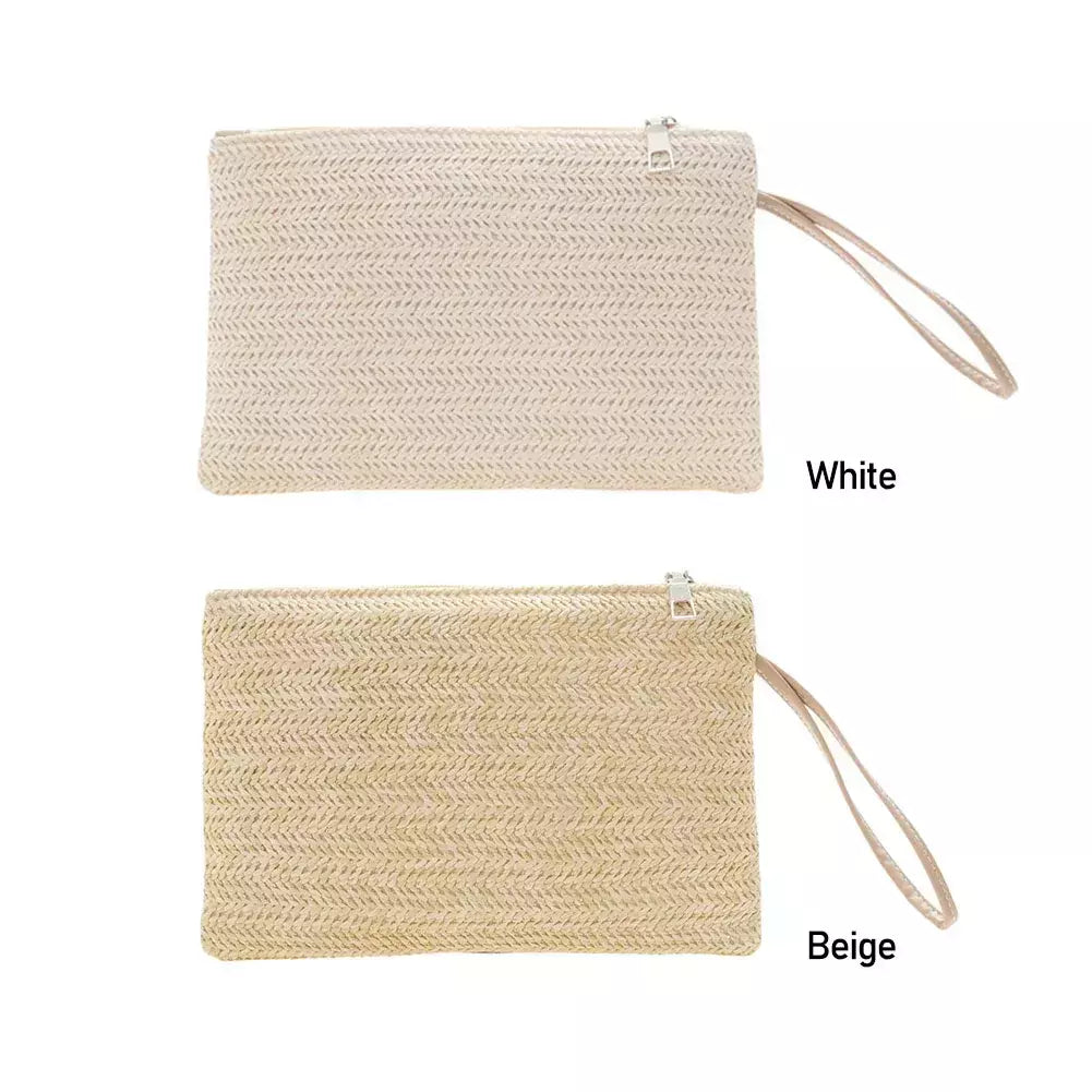 Moda feminina boêmio tecido embreagem wristlet saco casual senhoras praia verão cor sólida pequenas bolsas bolsa branco bege presentes