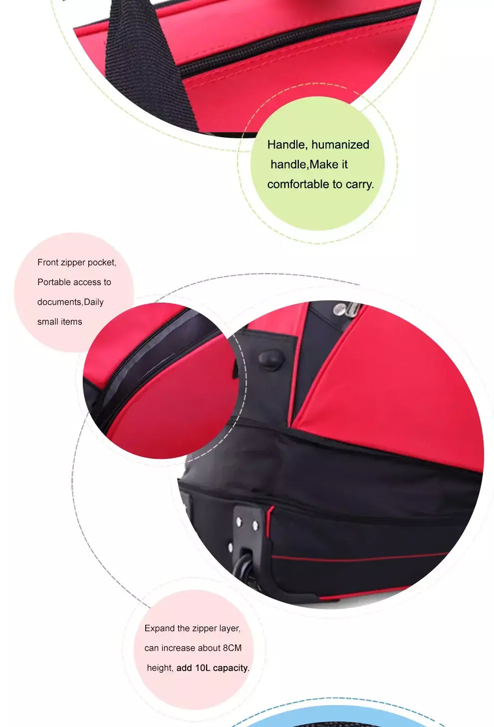 OIWAS-mochila masculina com carrinho, mala de rolamento dobrável, repelente de água, bagagem de mão com rodas, bolsa de mão, pacote de expansão de 56 litros