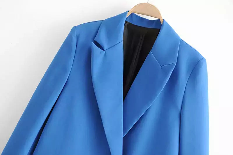 TRAF-Blazer de trespassado feminino, gola entalhada, manga comprida, chique, senhora do escritório, casaco vintage, casacos femininos, tops elegantes, moda