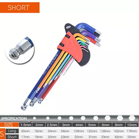 Conjunto de chave allen l kit de chave para parafuso allen 9pcs braço longo conjunto de chaves hex 1.5mm a 10mm hexágono chave ferramentas manuais para reparação de bicicletas