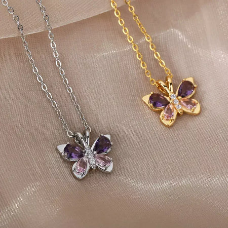 Zircão borboleta pingente colar para mulheres cor de ouro colares de aço inoxidável casal jóias estéticas freeshipping itens bff