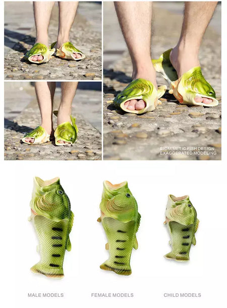 Família engraçado sapatos de peixe chinelos femininos tamanho grande 32-47 alta qualidade pvc meninas sapatos de verão chinelos de praia mulher slides