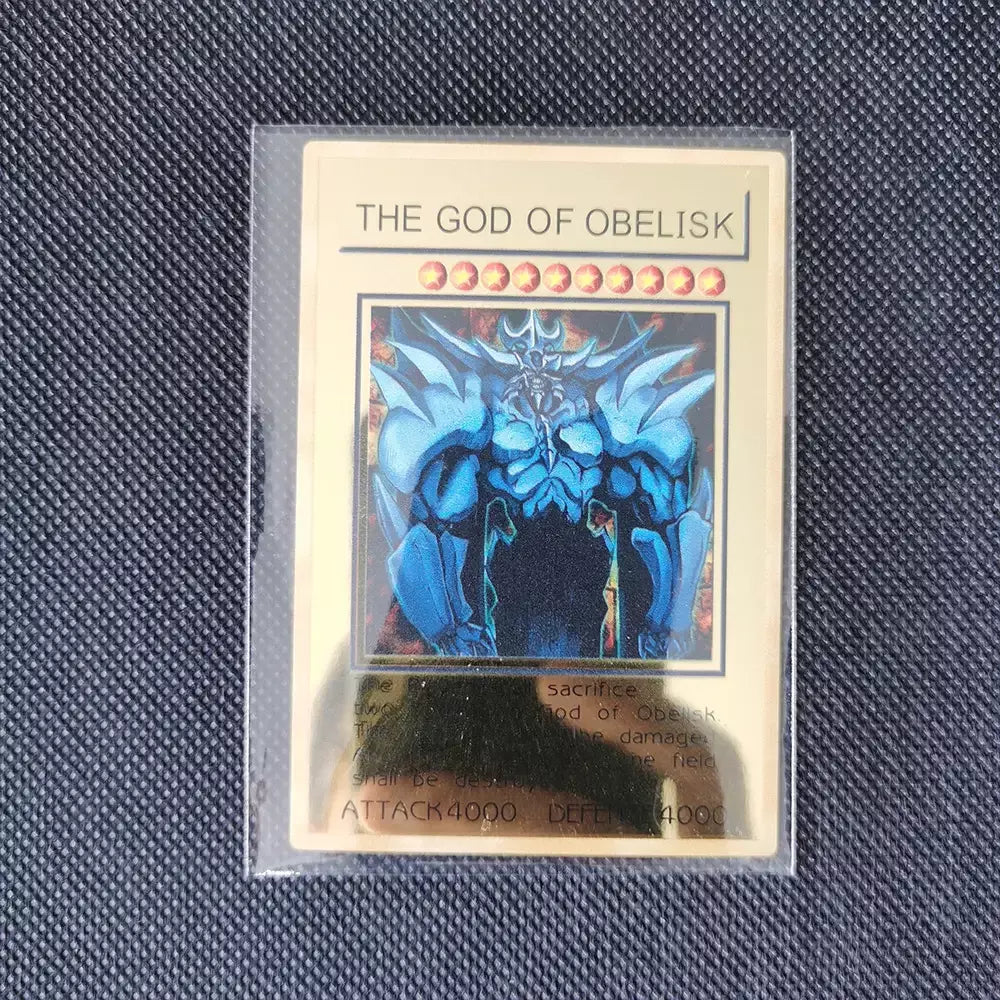 Yugioh cartões de metal dourado yu-gi-oh liga coleção cartão olhos azuis escuro magial obelisco slifer ra crianças presente de aniversário de natal