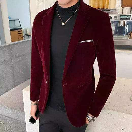 Blazer de veludo dourado masculino, terno slim fit, jaqueta casual, traje de cantor noivo, vestido de noite formal de alta qualidade, moda outono e inverno