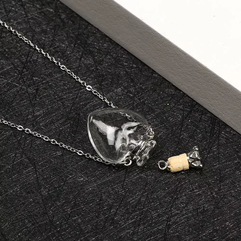 Colar pingente frasco esmalte opcável, gota d' água coração corrente de aço lembrança joias presente perfume mini garrafas colar de jóias