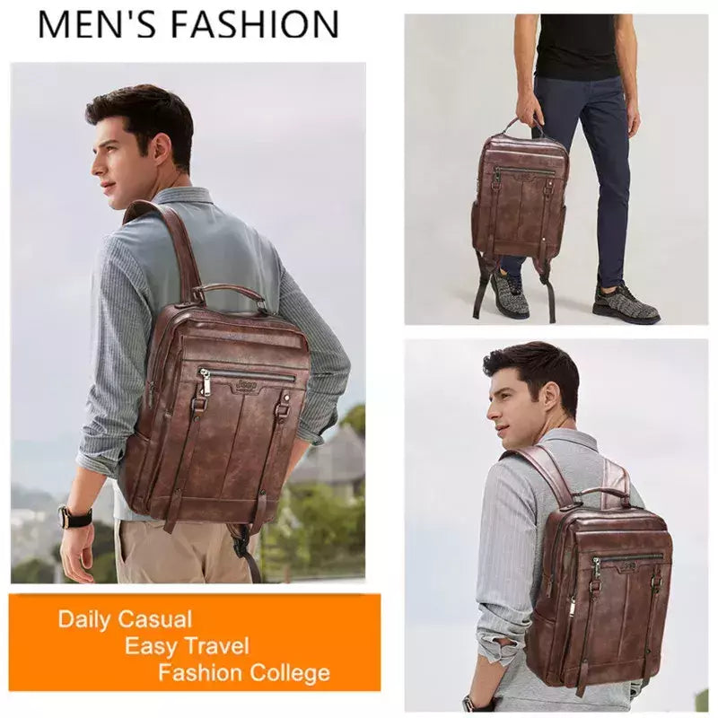 JEEP BULUO-Bolsa Masculina Casual para Laptop, Mochila de Couro Dividido, Bolsa para Computador, Alta Capacidade, Nova Tendência