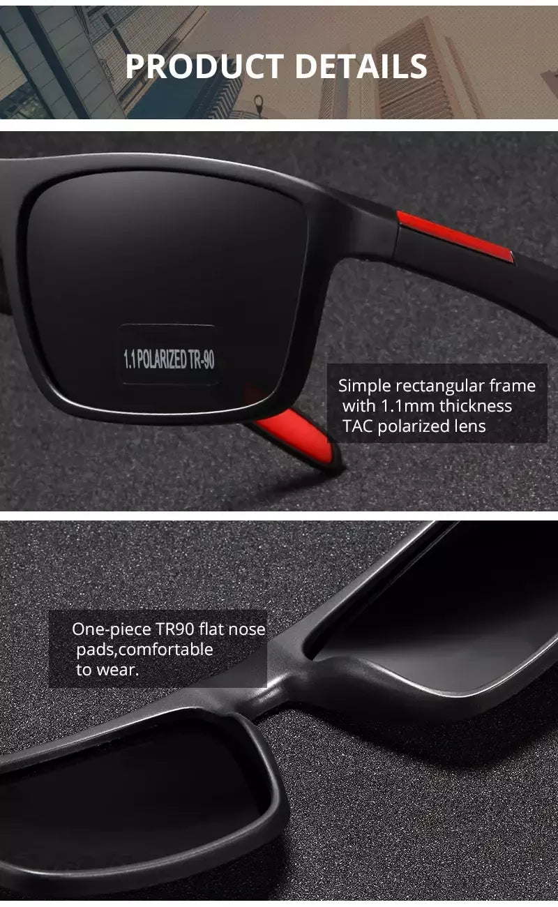 Óculos de sol ultra leves Kdeam retangulares para homens e mulheres, TAC polarizado, lente espessura, óculos de sol para condução, esportes, Cat.3, TR90, 1.1mm