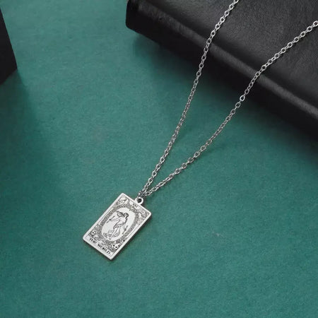 Dawapara cartas de tarô colar feminino colar de aço inoxidável riqueza amuleto clássico tarô grandes arcanos adivinhação charme jóias