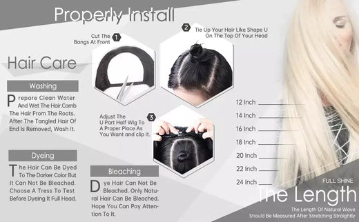 Brilho completo u parte peruca de cabelo humano máquina de cor sólida remy cabelo humano meia peruca clipe em uma peça invisível u forma perucas em linha reta