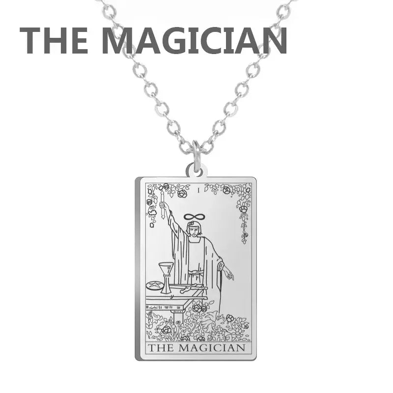 Dawapara cartas de tarô colar feminino colar de aço inoxidável riqueza amuleto clássico tarô grandes arcanos adivinhação charme jóias