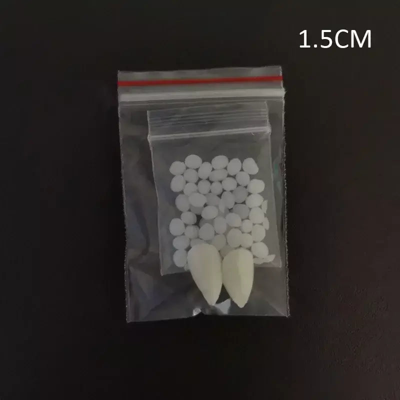 1 par de dentes de vampiro, presas, adereços para dentaduras, fantasia de halloween, dentes falsos, cola sólida, adesivo para dentadura, decoração de festa de halloween
