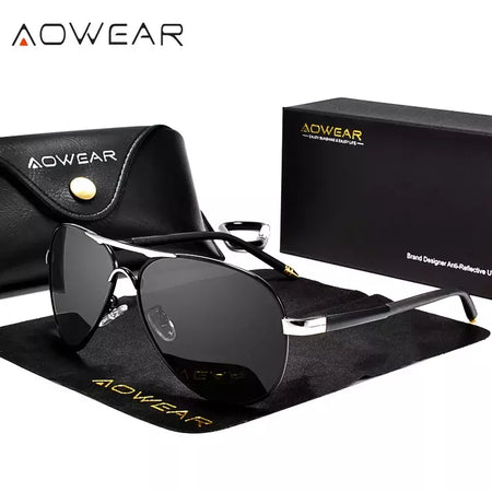 AOWEAR-Óculos polarizados aviação para homens, óculos de sol espelho de direção, óculos piloto clássico, marca masculina Design