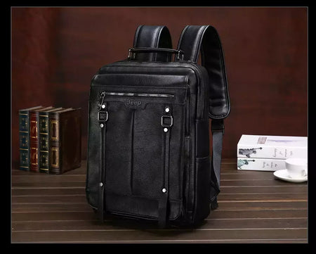 JEEP BULUO-Bolsa Masculina Casual para Laptop, Mochila de Couro Dividido, Bolsa para Computador, Alta Capacidade, Nova Tendência