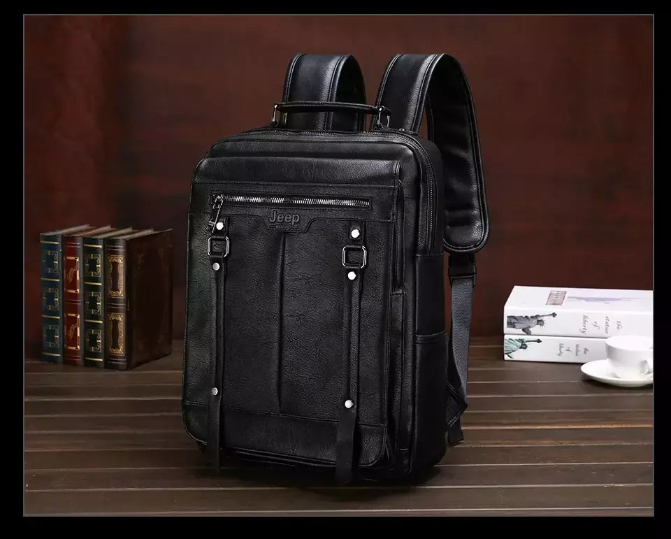 JEEP BULUO-Bolsa Masculina Casual para Laptop, Mochila de Couro Dividido, Bolsa para Computador, Alta Capacidade, Nova Tendência