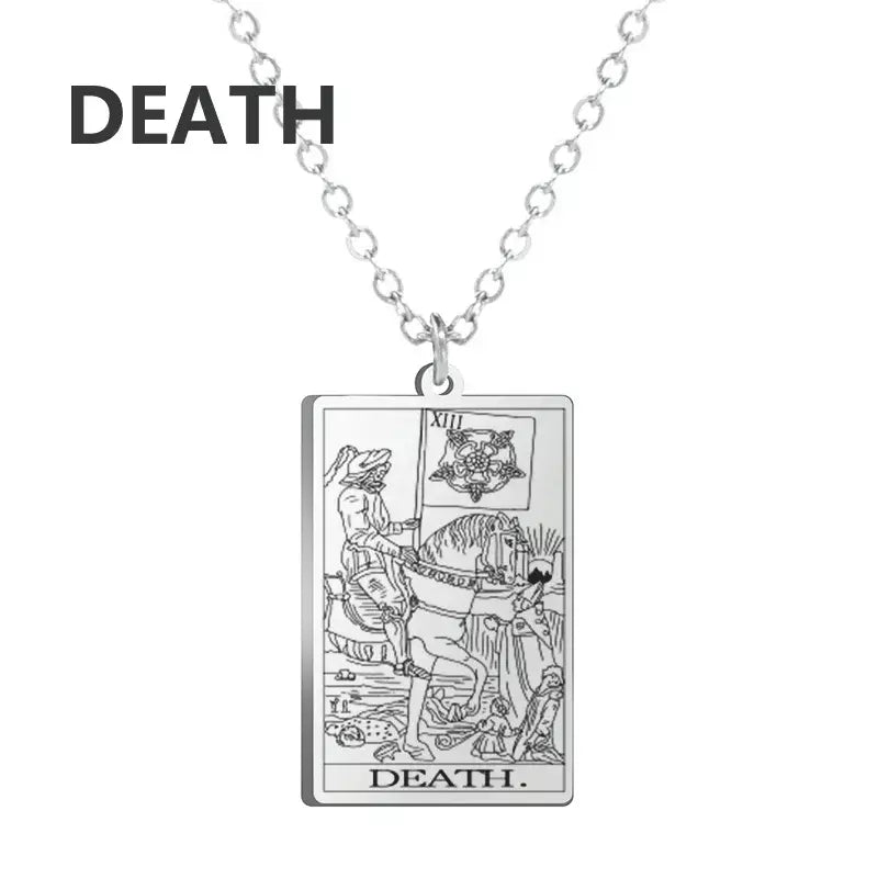 Dawapara cartas de tarô colar feminino colar de aço inoxidável riqueza amuleto clássico tarô grandes arcanos adivinhação charme jóias