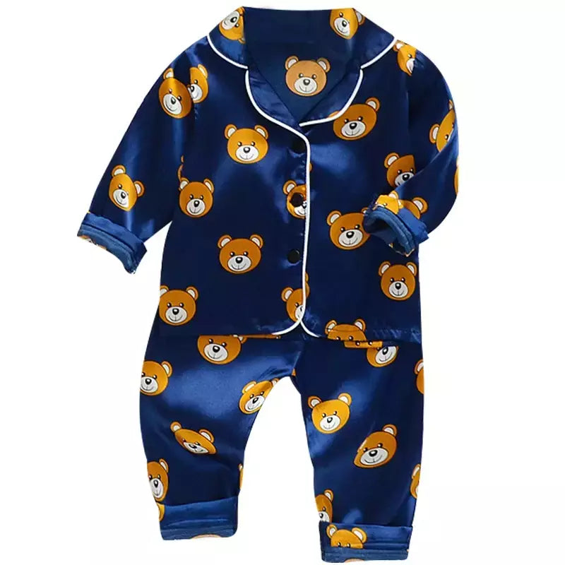 Pijama de manga comprida para meninos e meninas, roupa de casa confortável, calças de seda novas, primavera e outono, 0-4 anos