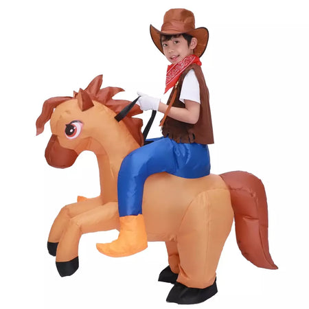 Crianças criança inflável cavalo traje meninas meninos rei cowboy passeio cavalo engraçado halloween purim festa inflado vestuário disfraces
