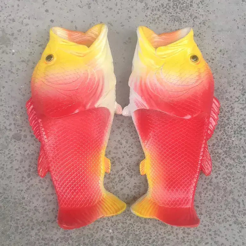 Família engraçado sapatos de peixe chinelos femininos tamanho grande 32-47 alta qualidade pvc meninas sapatos de verão chinelos de praia mulher slides