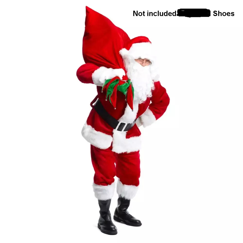 Natal papai noel traje barba lotes homem cosplay roupas de papai noel fantasia vestido no natal masculino traje terno para adultos