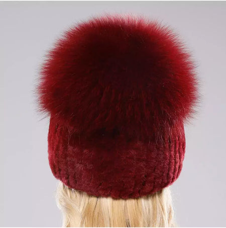 Real Genuine Fox Fur Gorros Chapéu para Mulheres, Pele de Coelho Rex Natural Boné de Caveira, Chapéus de malha para meninas, inverno, estilo russo, novo