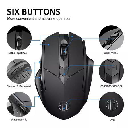 INPHIC-PM6 Mouse Recarregável Sem Fio, Compatível com Bluetooth, Office Mute, Suporte PC, Laptop, Tablet, Smartphone, Universal, 2.4G