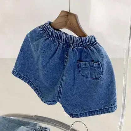Adorável bebê meninos shorts verão casual denim calças curtas para a criança meninas bolsos design roupas crianças calças jeans 0-24m