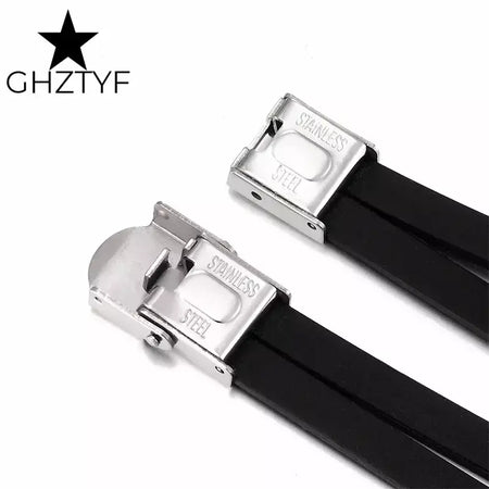 puseira masculina de ouro Pulseiras de aço inoxidável manguito para homens mulher pulseira de borracha preta com corrente 17 19 21cm cinto ajustável homem mão jóias presentes masculino frete grátis