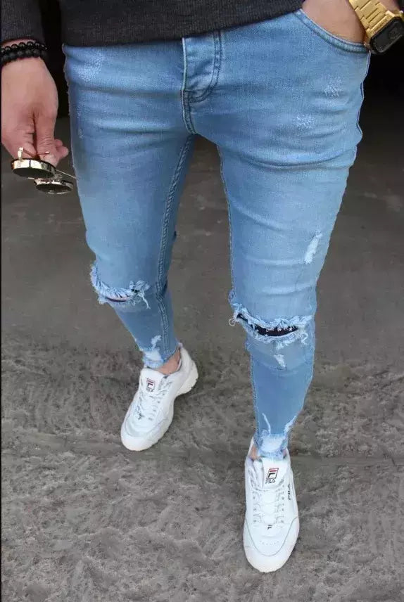 Calças de brim masculinas calças de brim denim calças casuais tendência calças de brim magros para homens moda calças de lápis roupas masculinas
